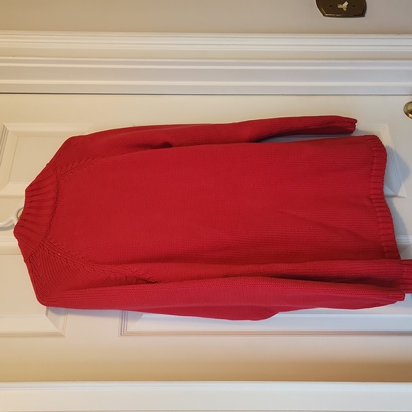 Lands' End Red Cotton Zippered Cardigan Sweater - Picture 3 of 7